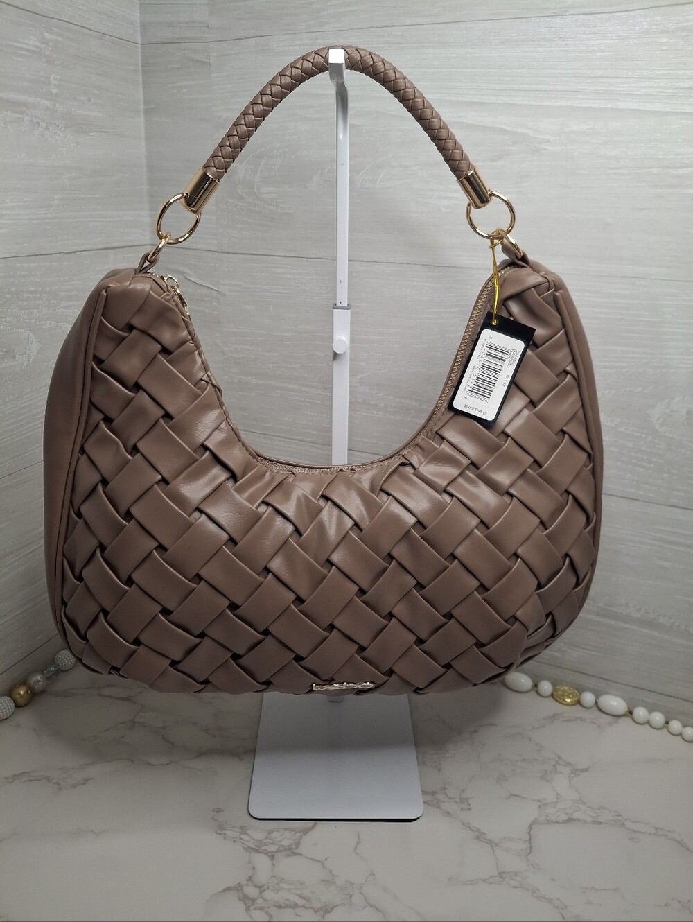 bebe Woven Hobo Shoulder Bag NWT Taupe Braided Handle